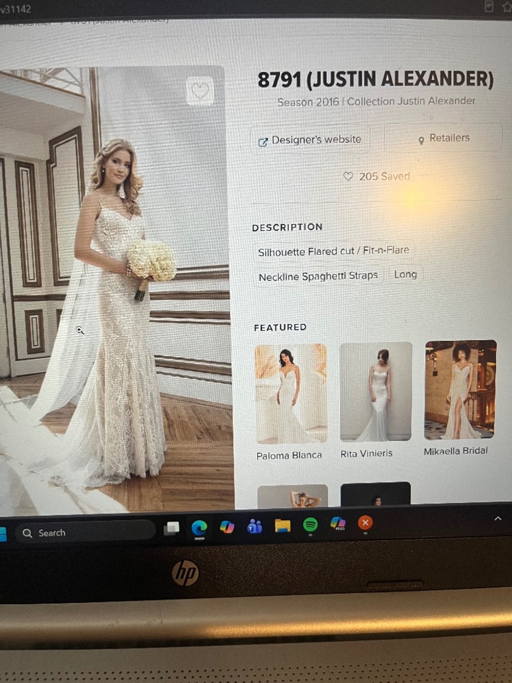 Justin Alexander lace wedding dress size 8